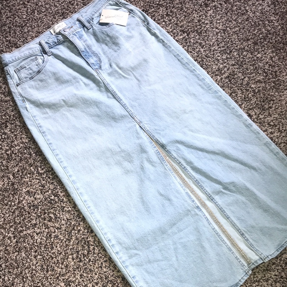 Universal Thread Denim Maxi Skirt High Front Slit Stretch  | NWT - Picture 2 of 5